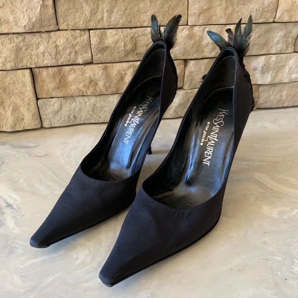 Yves Saint Laurent Shoes - Yves Saint Laurent Rive Gauche Black Feather heels